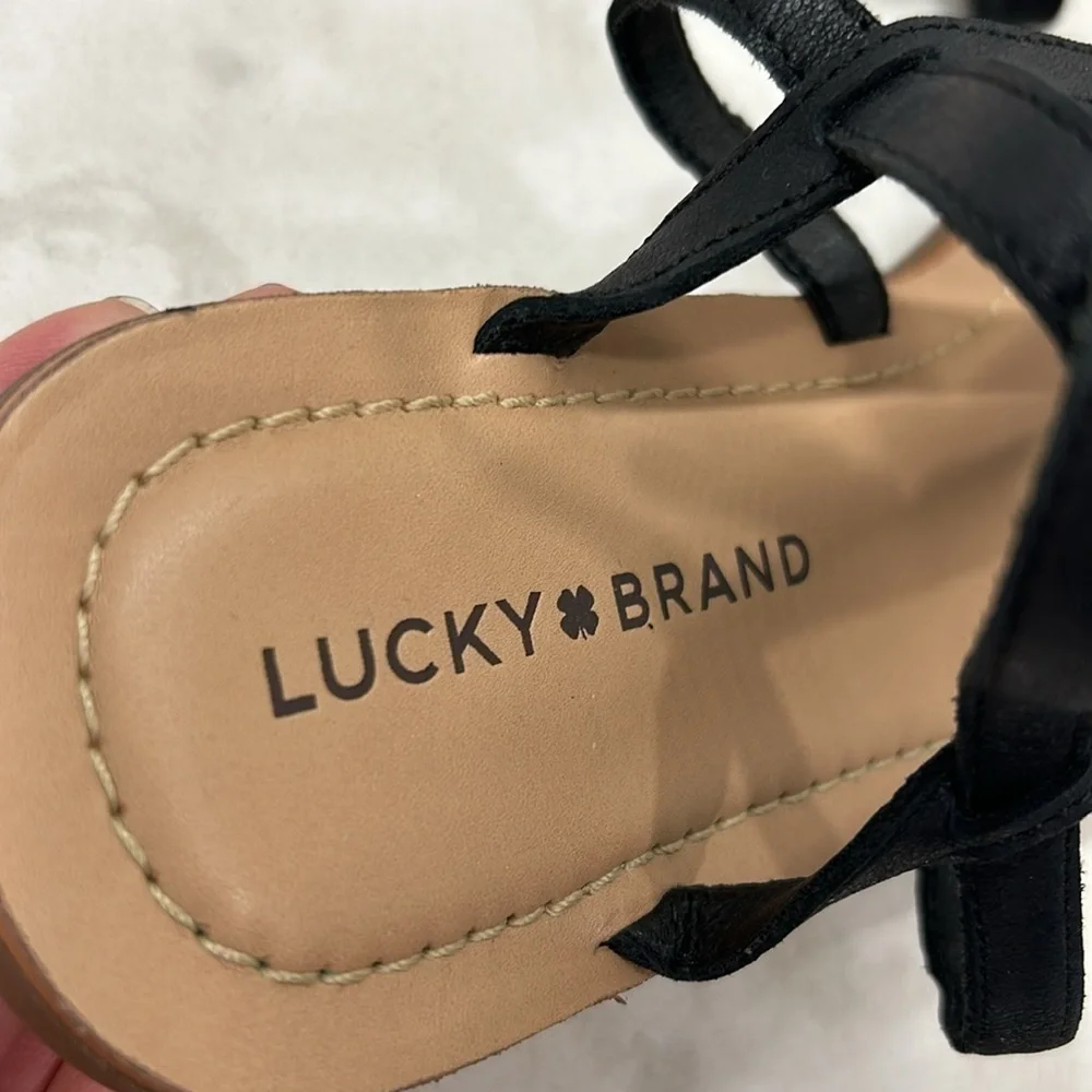Lucky Brand Black Leather Bahlia Thong Strappy Buckle Sandal Size 10 NWOT